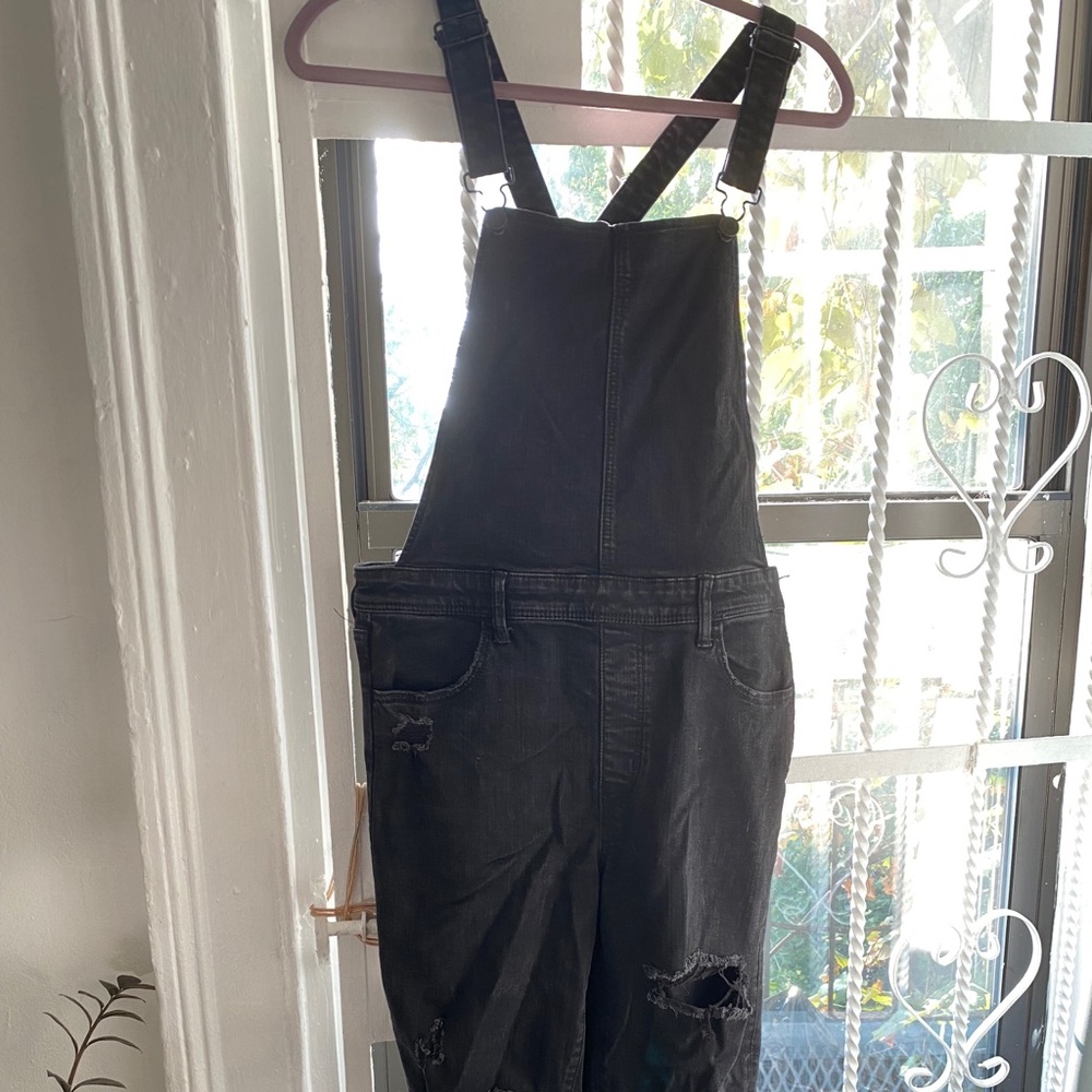 High wasted skinny black overalls - Picture 1 of 5